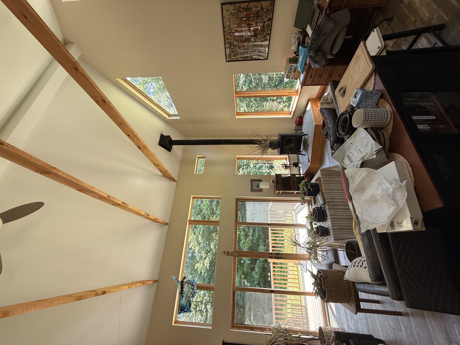 Great-room windows and vaulted ceiling cleaned by Clear View, Connecticut home
