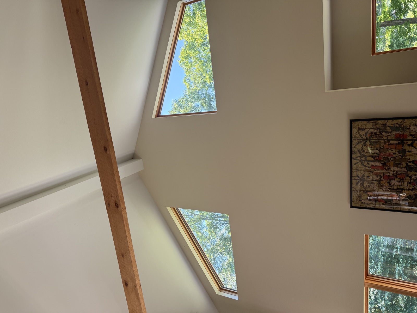 Interior gable windows and exposed beams cleaned by Clear View, Connecticut