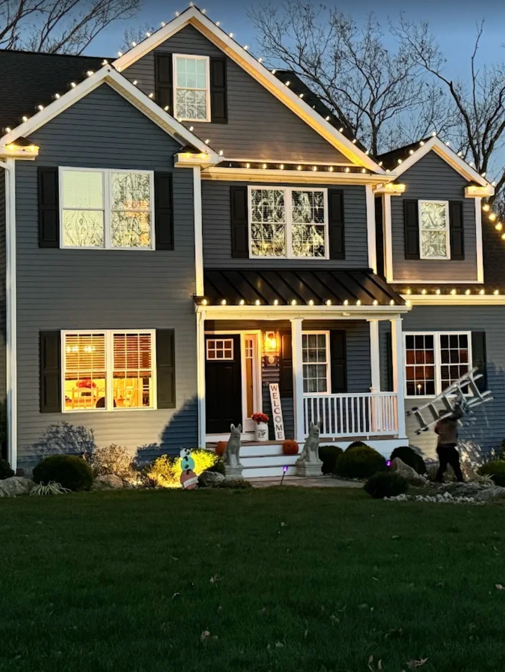 Example of a full whole-home lighting display at dusk