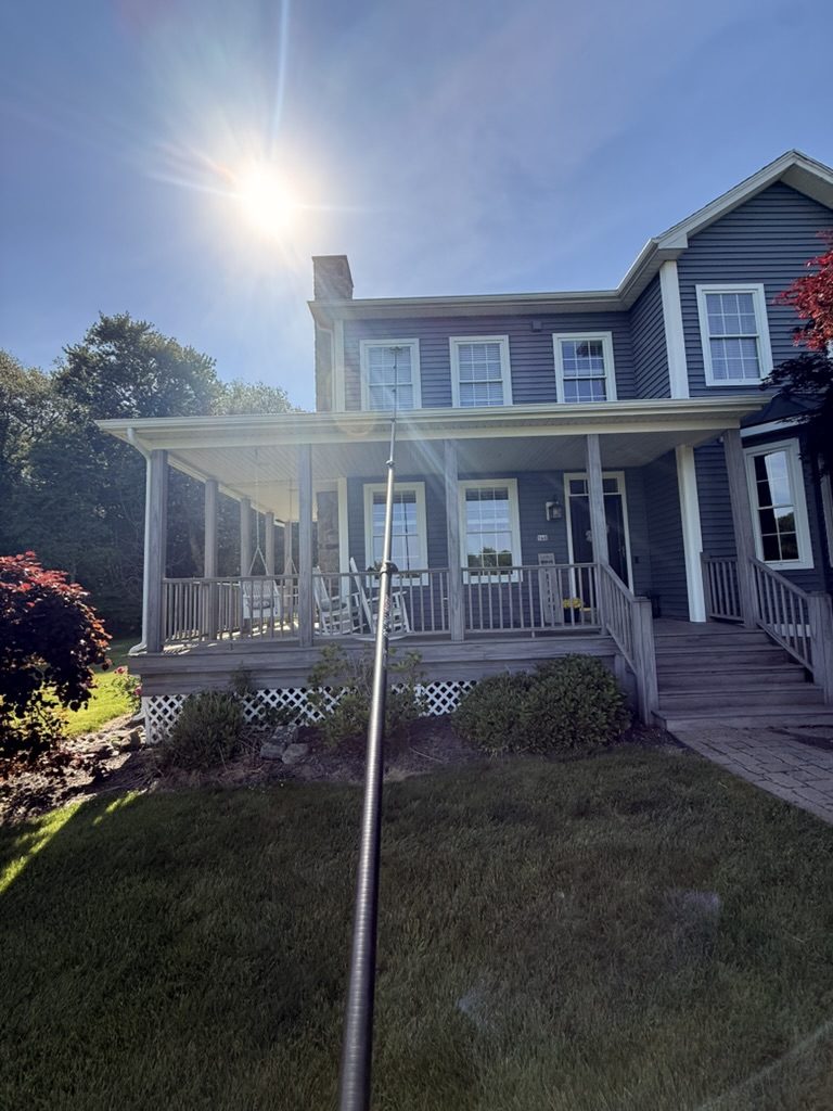 Second-story exterior window cleaning by Clear View Window Co. in Connecticut